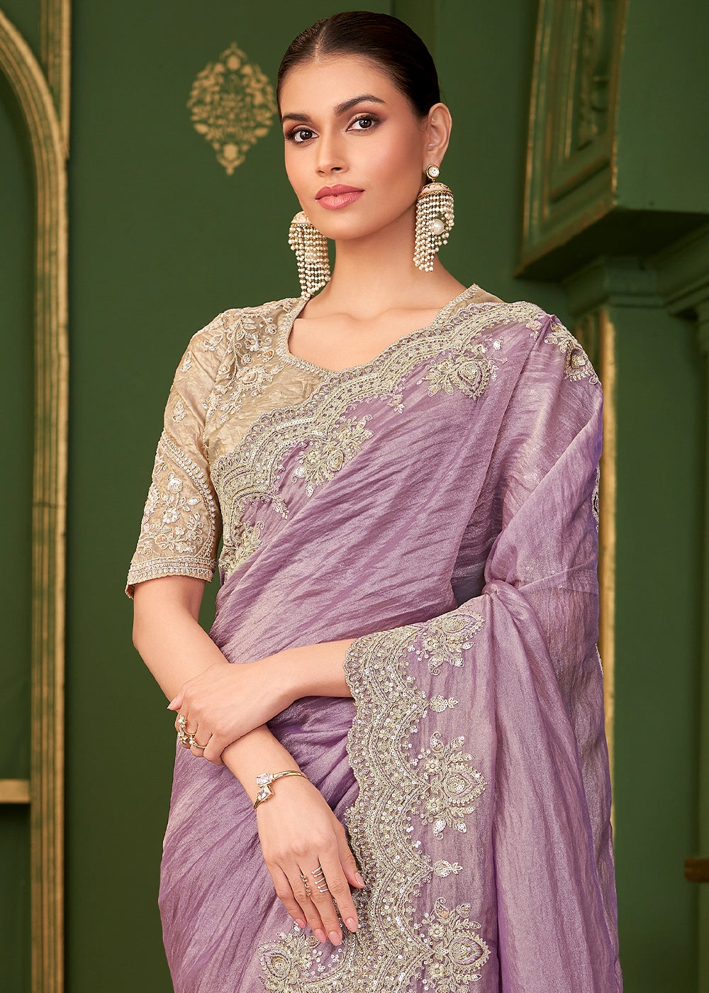Mauve Purple Georgette Silk Saree with Thread & Sequin Work