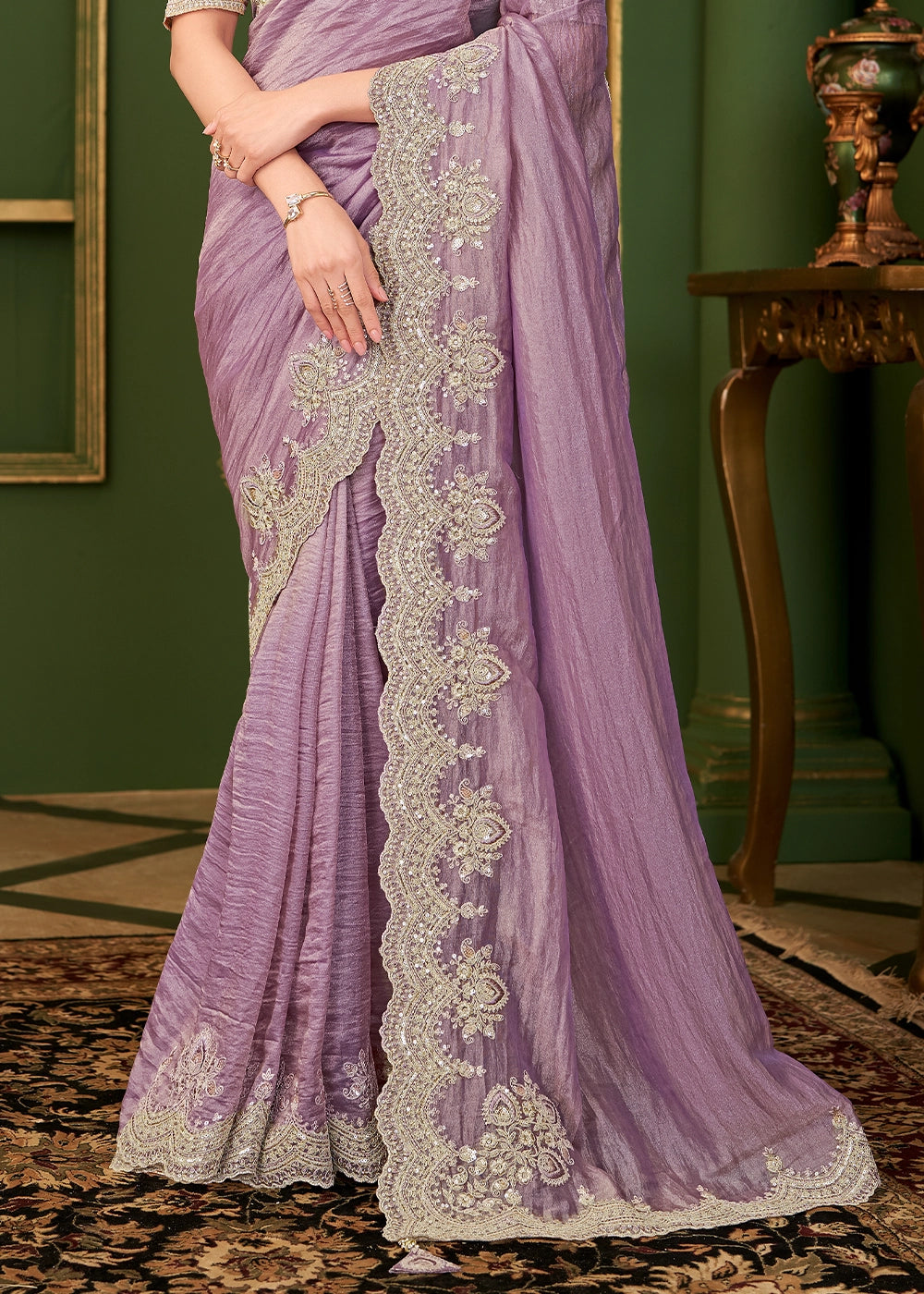 Mauve Purple Georgette Silk Saree with Thread & Sequin Work