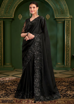 Onyx Black Georgette Silk Saree with Thread & Sequin Work