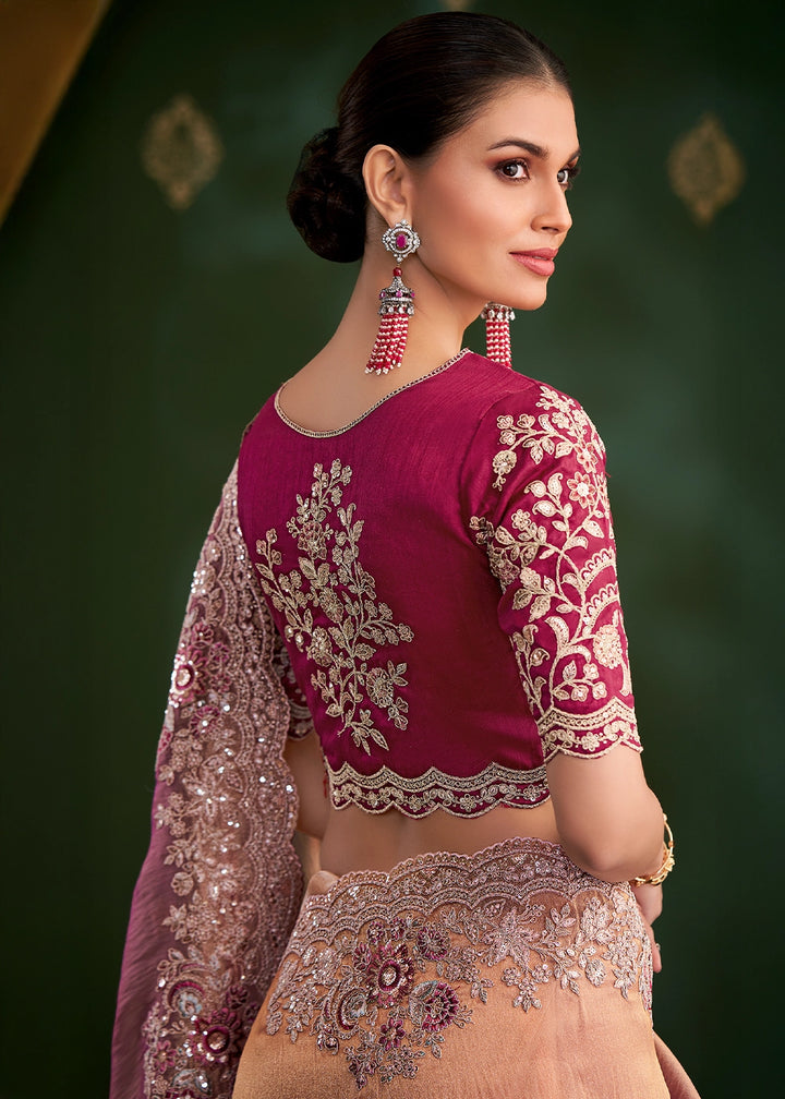 Shaded Orange Pink Georgette Silk Saree with Thread & Sequin Work