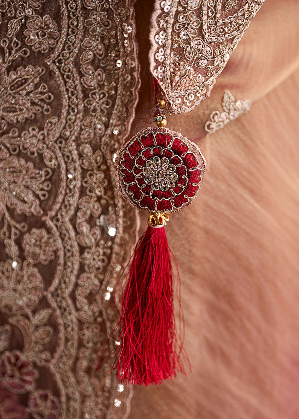 Shaded Orange Pink Georgette Silk Saree with Thread & Sequin Work