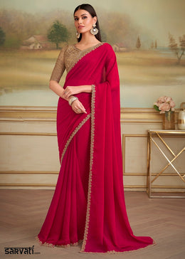 Raspberry Pink Georgette Saree with Designer Embroidered Blouse