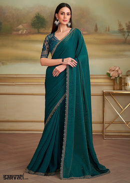 Prussian Blue Georgette Saree with Designer Embroidered Blouse
