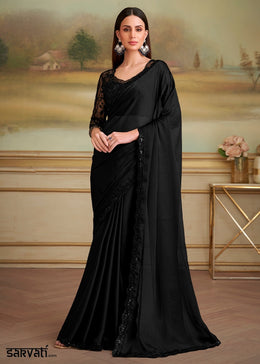 Pebble Black Chiffon Saree with Designer Embroidered Blouse