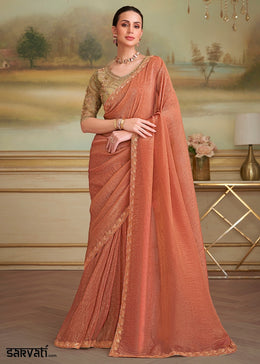 Sunset Orange Georgette Saree with Designer Embroidered Blouse