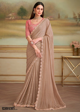 Light Brown Georgette Saree with Designer Embroidered Blouse