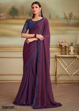 Palatinate Purple Georgette Saree with Designer Embroidered Blouse