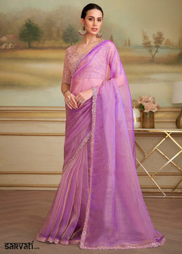 Orchid Purple Georgette Saree with Designer Embroidered Blouse