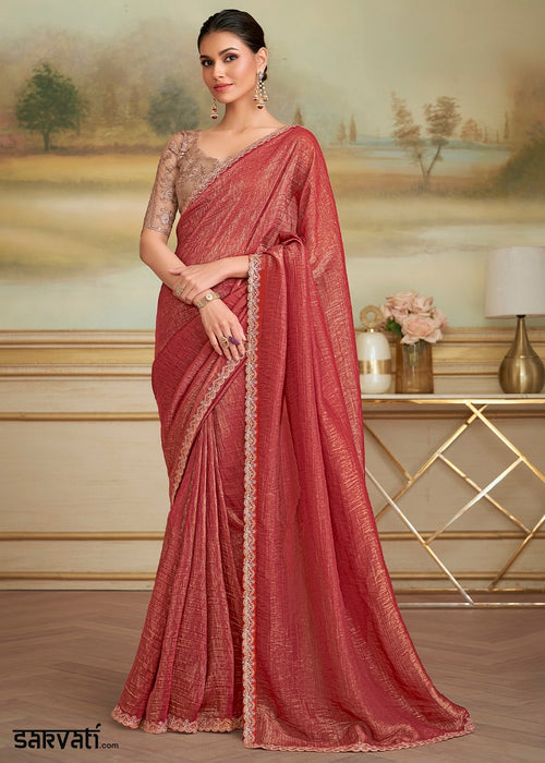 Brink Pink Georgette Saree with Designer Embroidered Blouse