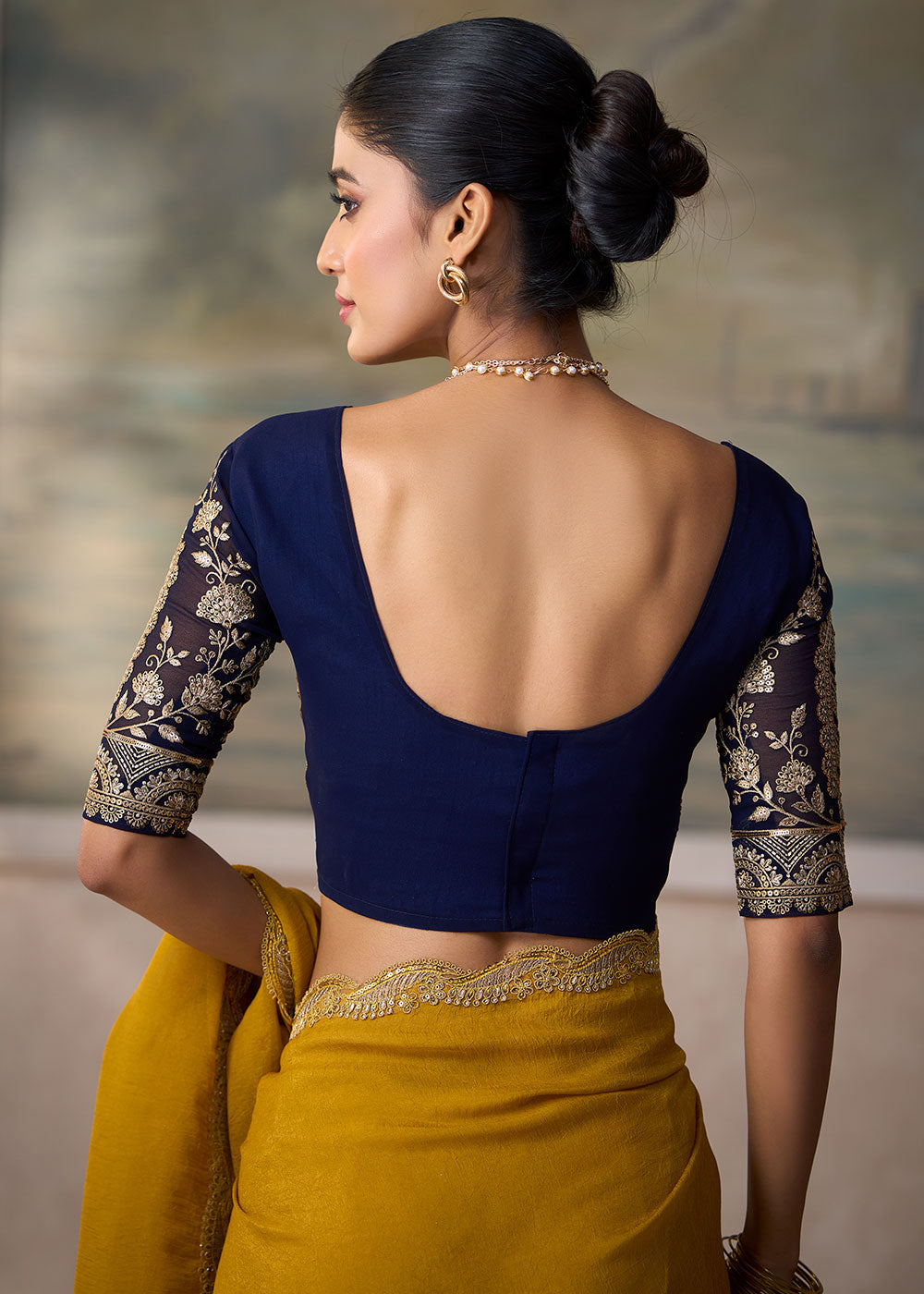 Dijon Yellow Georgette Saree with Fine Sequin Thread Embroidered Georgette Blouse
