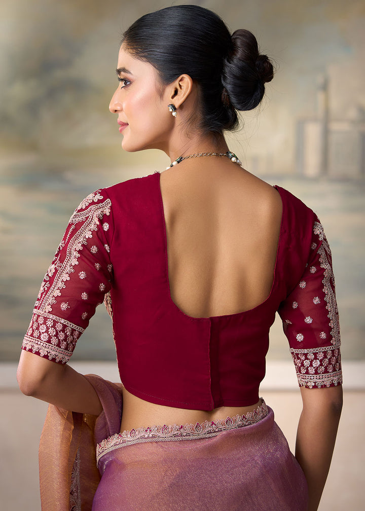 Salmon Pink Georgette Saree with Fine Sequin Thread Embroidered Georgette Blouse