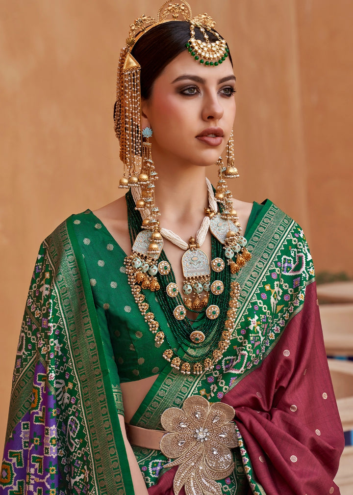 Dark Brown Silk Saree with Patola Print