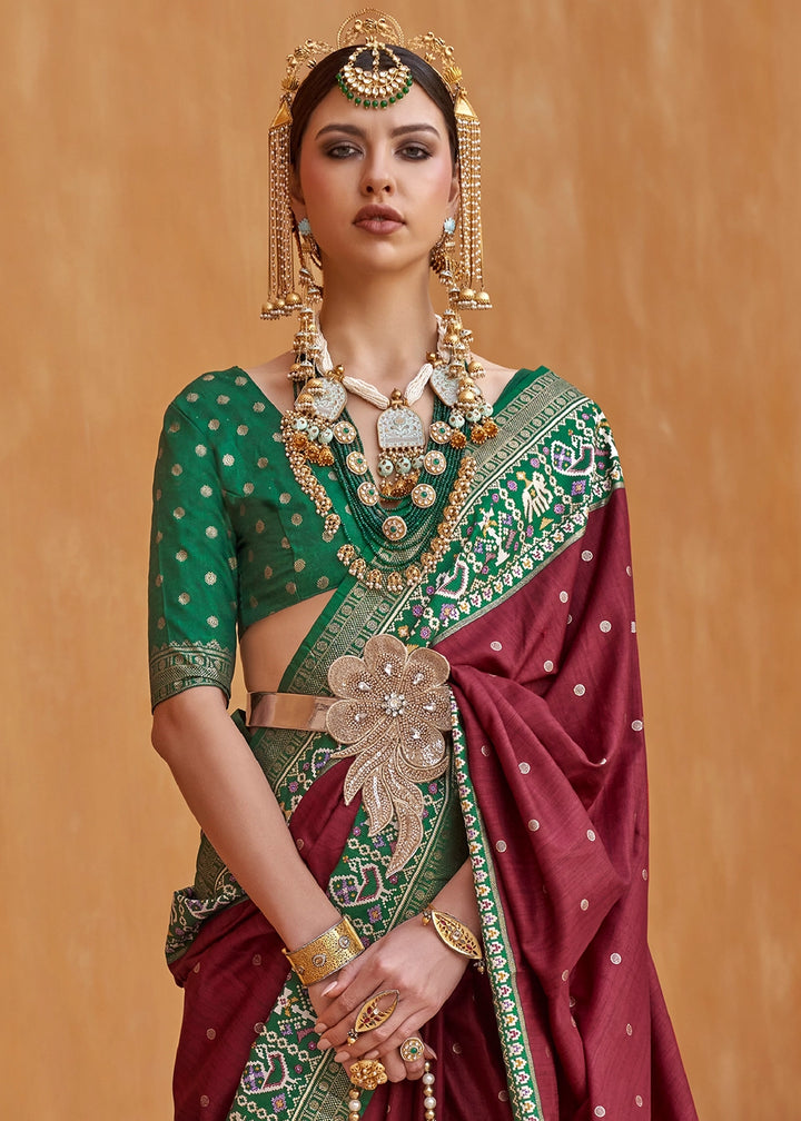 Dark Brown Silk Saree with Patola Print