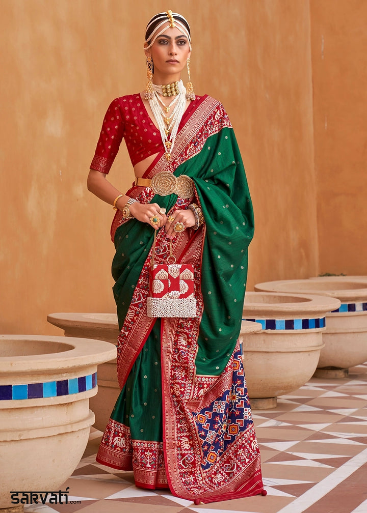 Forest Green Silk Saree with Patola Print