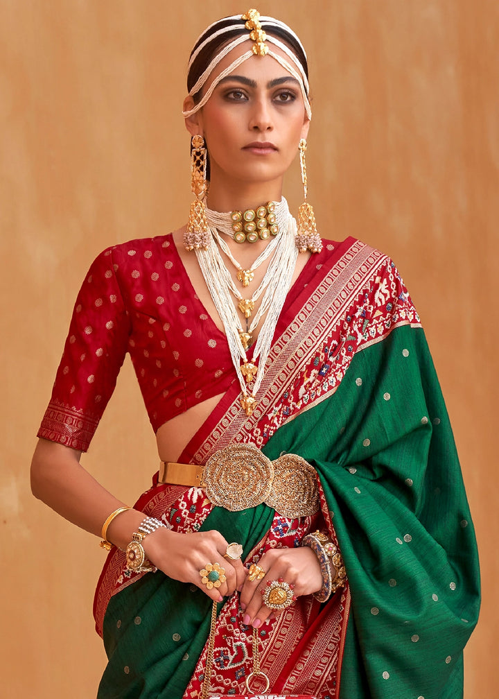 Forest Green Silk Saree with Patola Print
