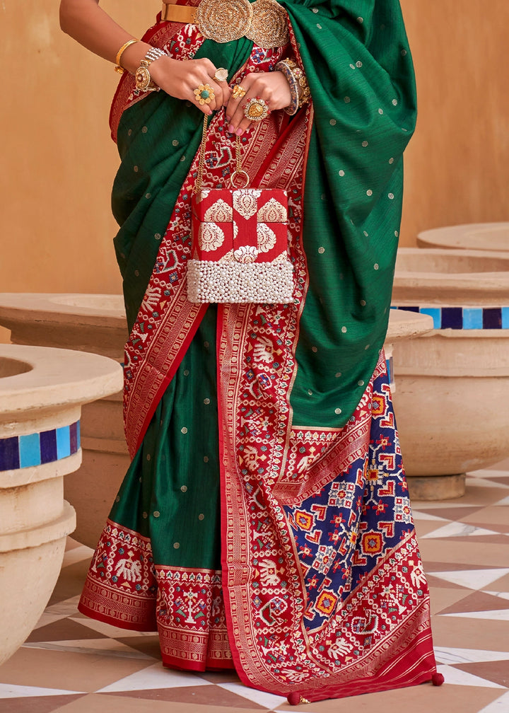 Forest Green Silk Saree with Patola Print