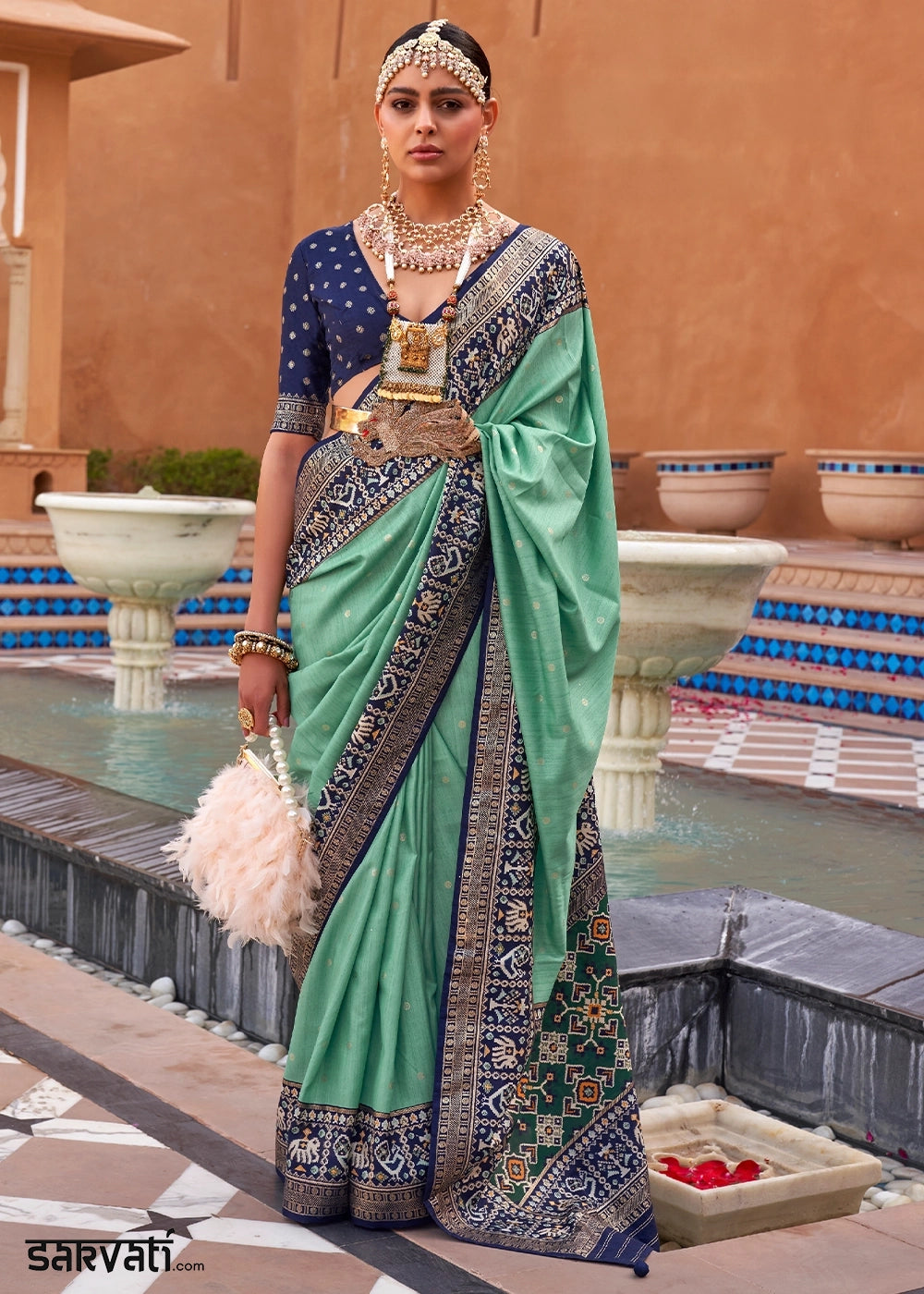 Neon Cucumber Green Silk Saree with Patola Print