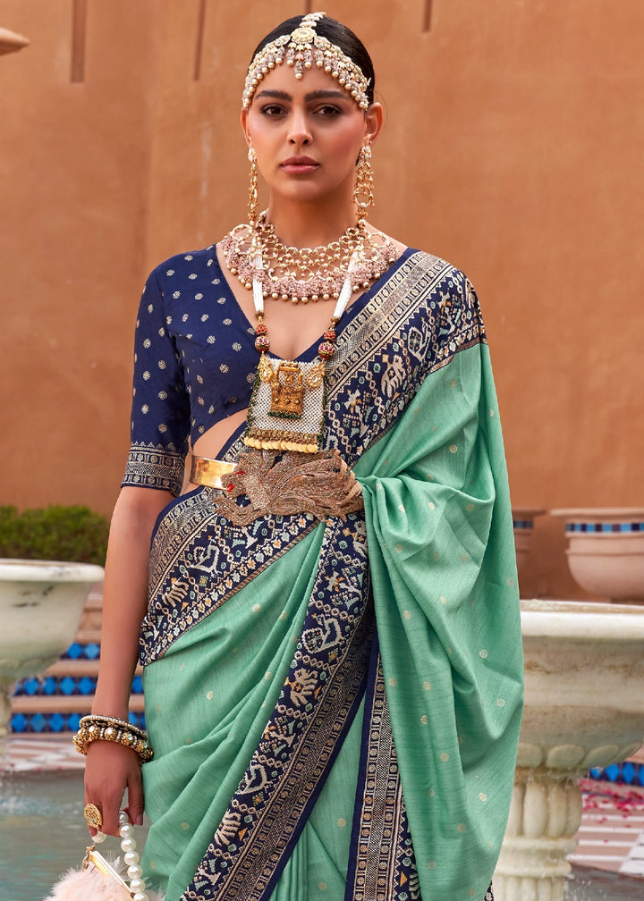 Neon Cucumber Green Silk Saree with Patola Print