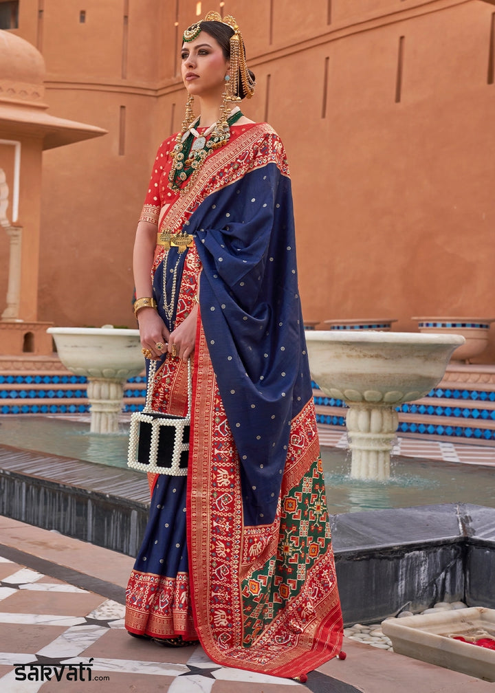 Berry Blue Silk Saree with Patola Print