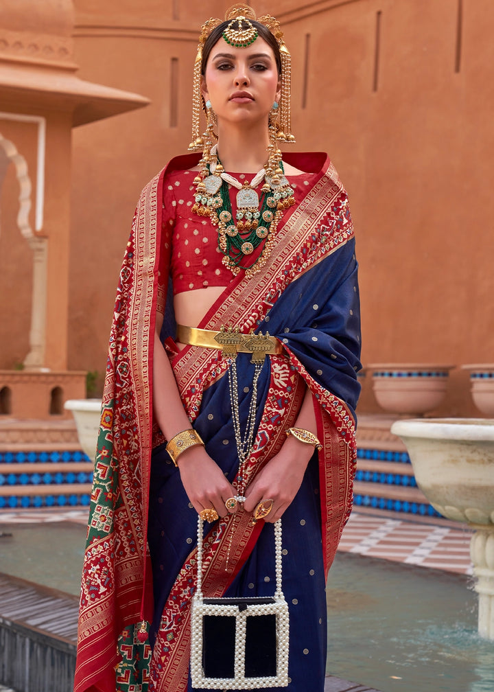 Berry Blue Silk Saree with Patola Print