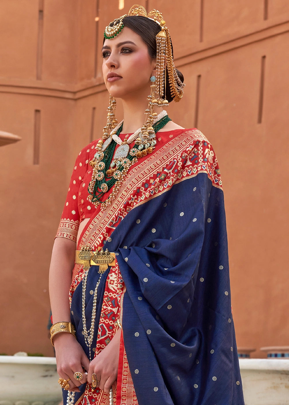 Berry Blue Silk Saree with Patola Print