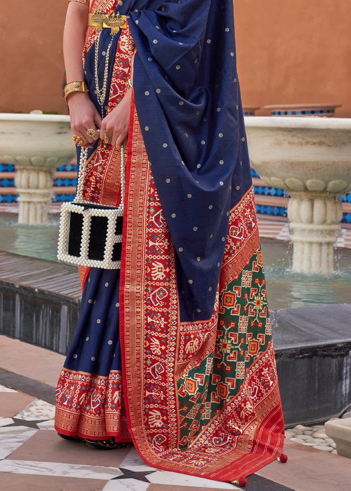 Berry Blue Silk Saree with Patola Print