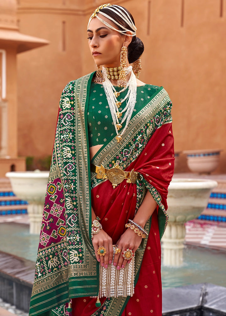 Scarlet Red Silk Saree with Patola Print