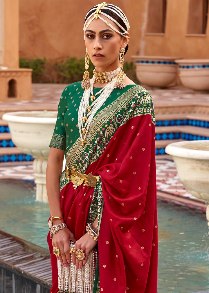 Scarlet Red Silk Saree with Patola Print