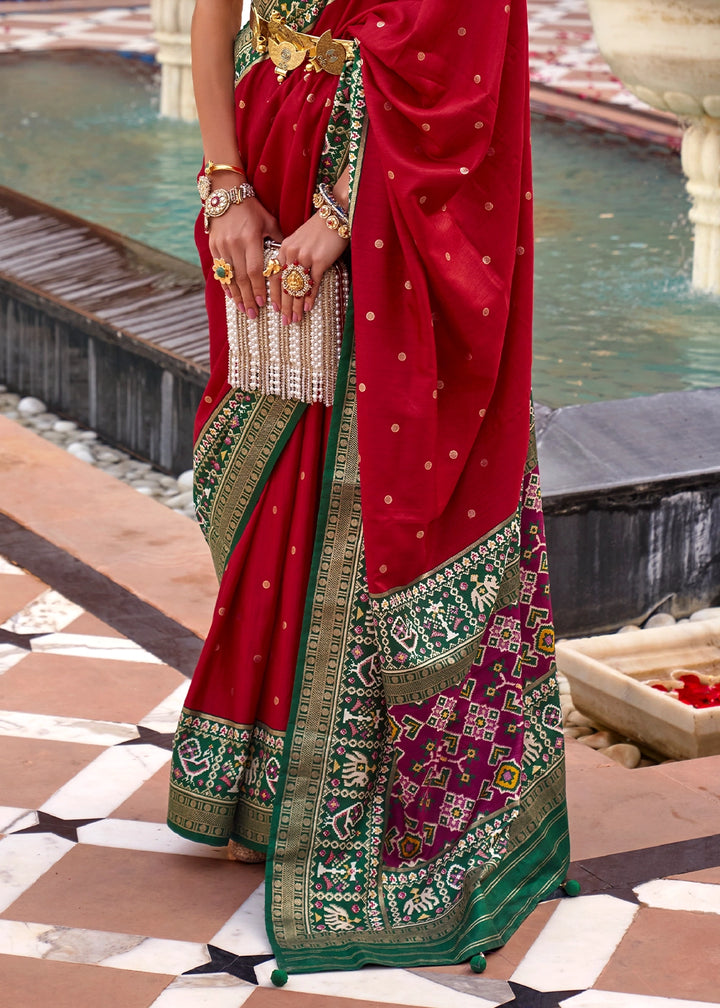 Scarlet Red Silk Saree with Patola Print