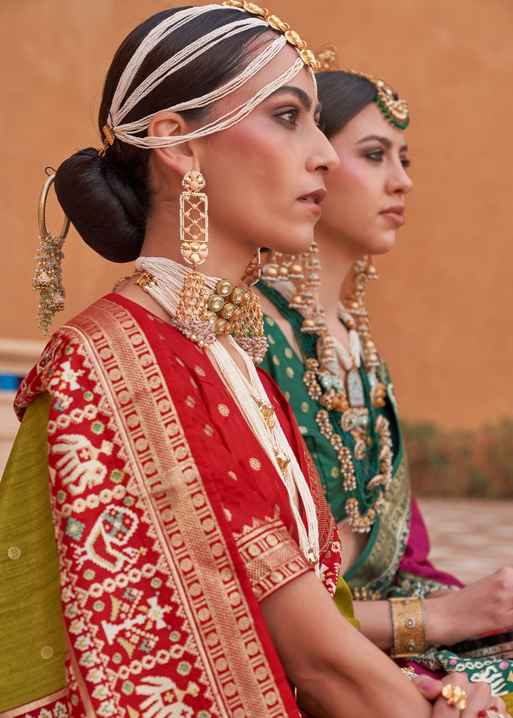 Avocado Green Silk Saree with Patola Print
