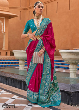 Ruby Pink Silk Saree with Patola Print