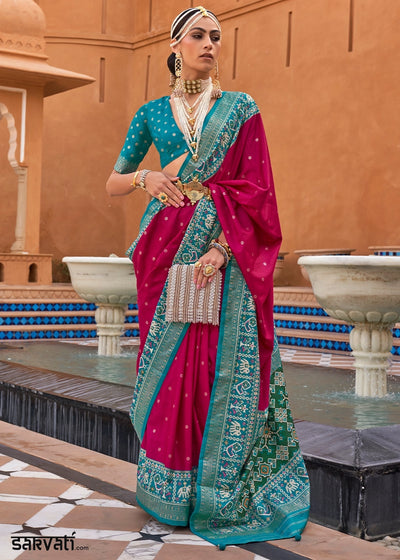 Ruby Pink Silk Saree with Patola Print