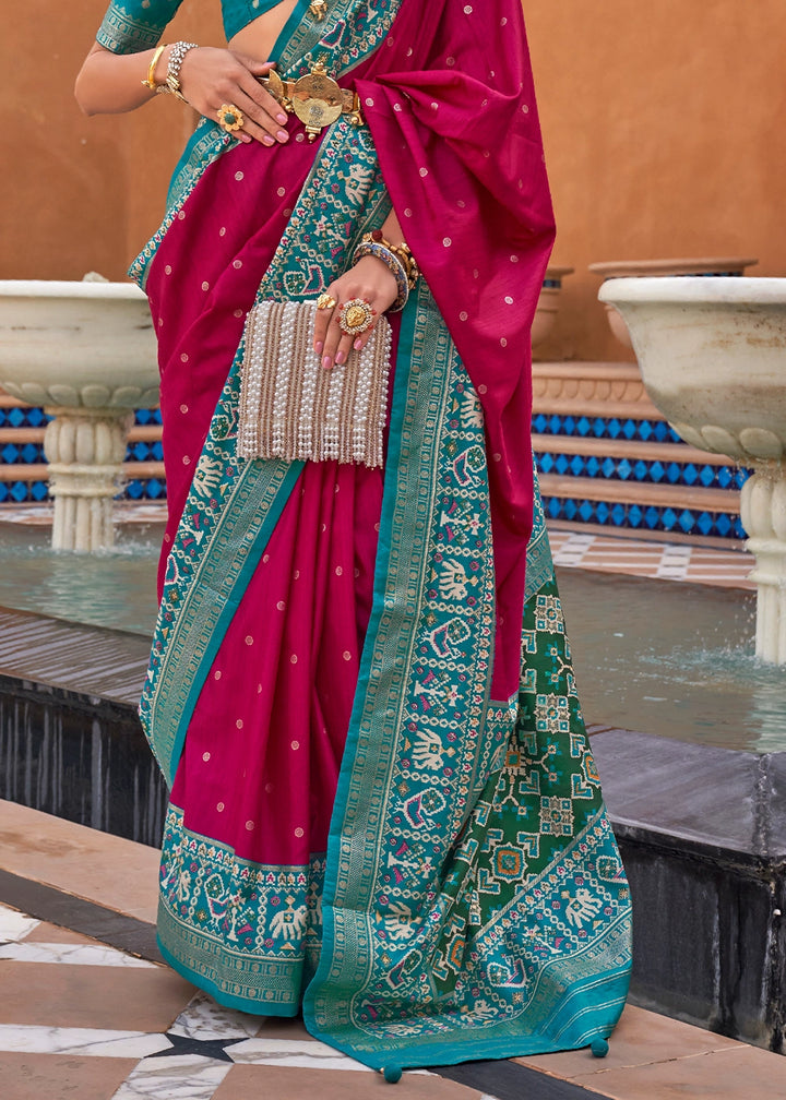 Ruby Pink Silk Saree with Patola Print