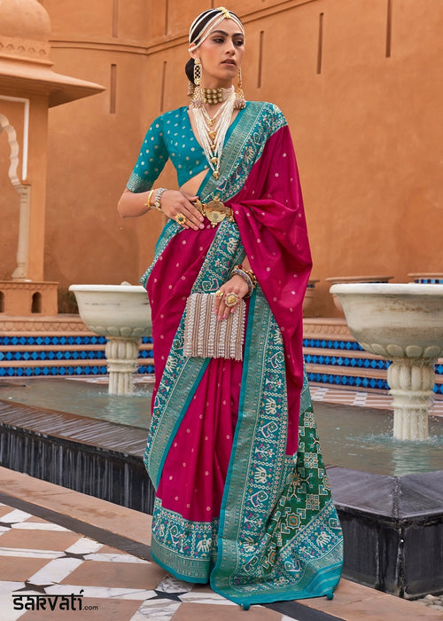 Ruby Pink Silk Saree with Patola Print