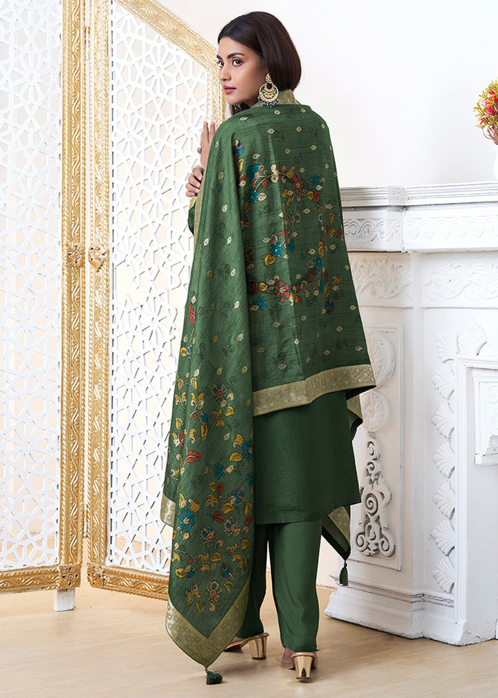 Pickle Green Dola Silk with Jacquard Weave Kurta Suit Set