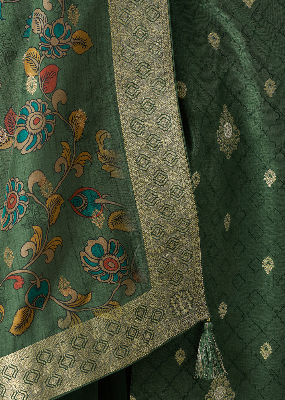 Pickle Green Dola Silk with Jacquard Weave Kurta Suit Set