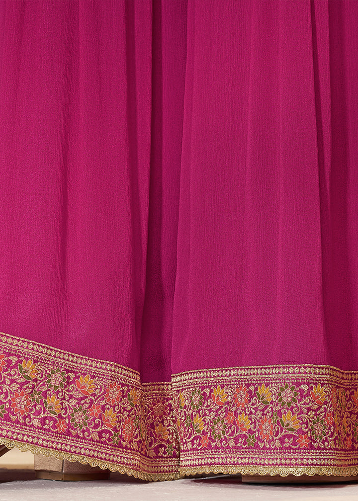 Magenta Pink Dola Silk Sharara Suit with Floral Meena Jacquard work