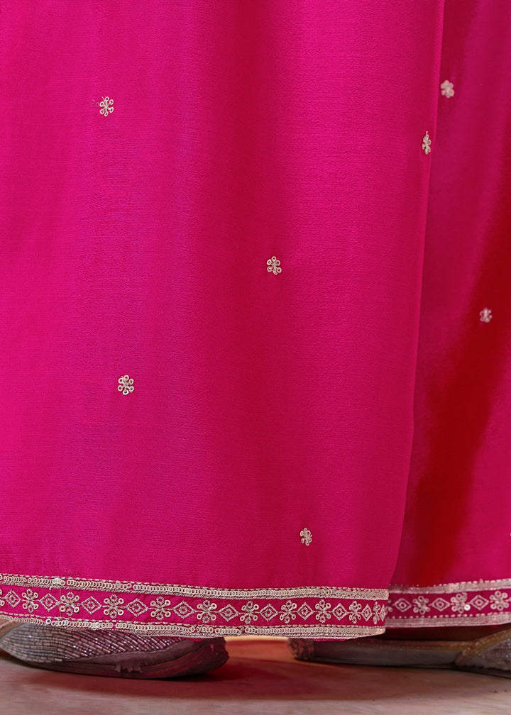 Hot Pink Chinon Silk Sharara Set with Sequin and Embroidery Detailing