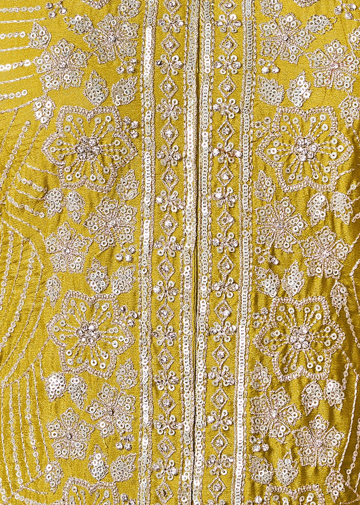 Canary Yellow Chinon Silk Sharara Set with Sequin and Embroidery Detailing