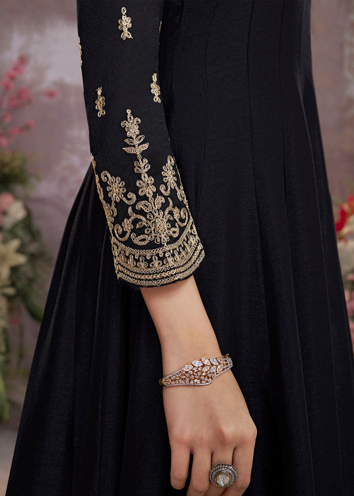 Pebble Black Silk Anarkali Suit with Detailed Embroidery