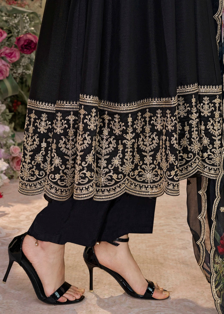 Pebble Black Silk Anarkali Suit with Detailed Embroidery