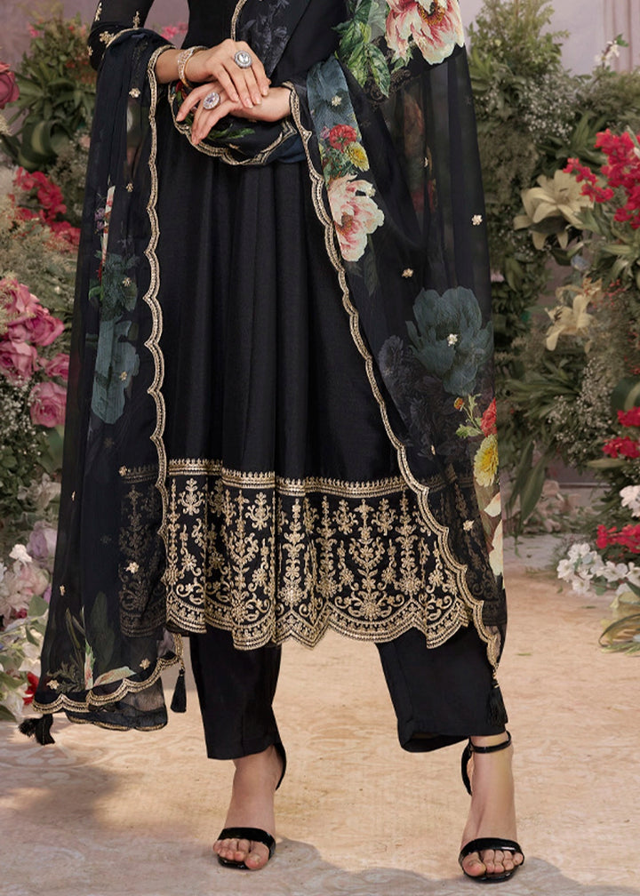 Pebble Black Silk Anarkali Suit with Detailed Embroidery