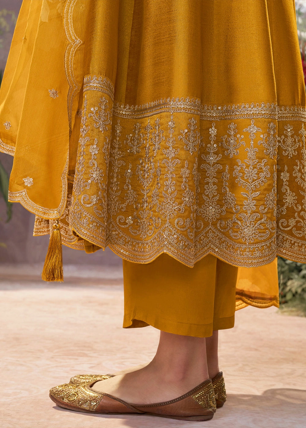 Mustard Yellow Silk Anarkali Suit with Detailed Embroidery