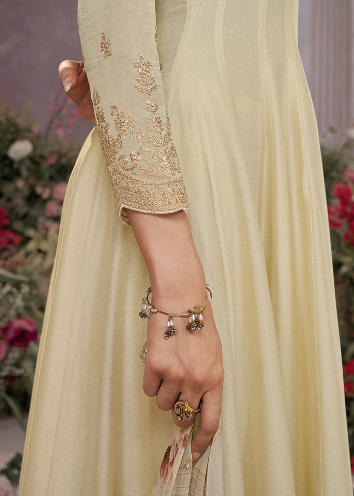 Cream White Silk Anarkali Suit with Detailed Embroidery