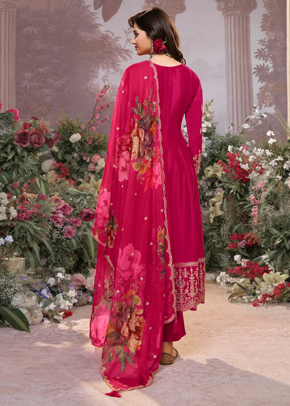 Magenta Pink Silk Anarkali Suit with Detailed Embroidery