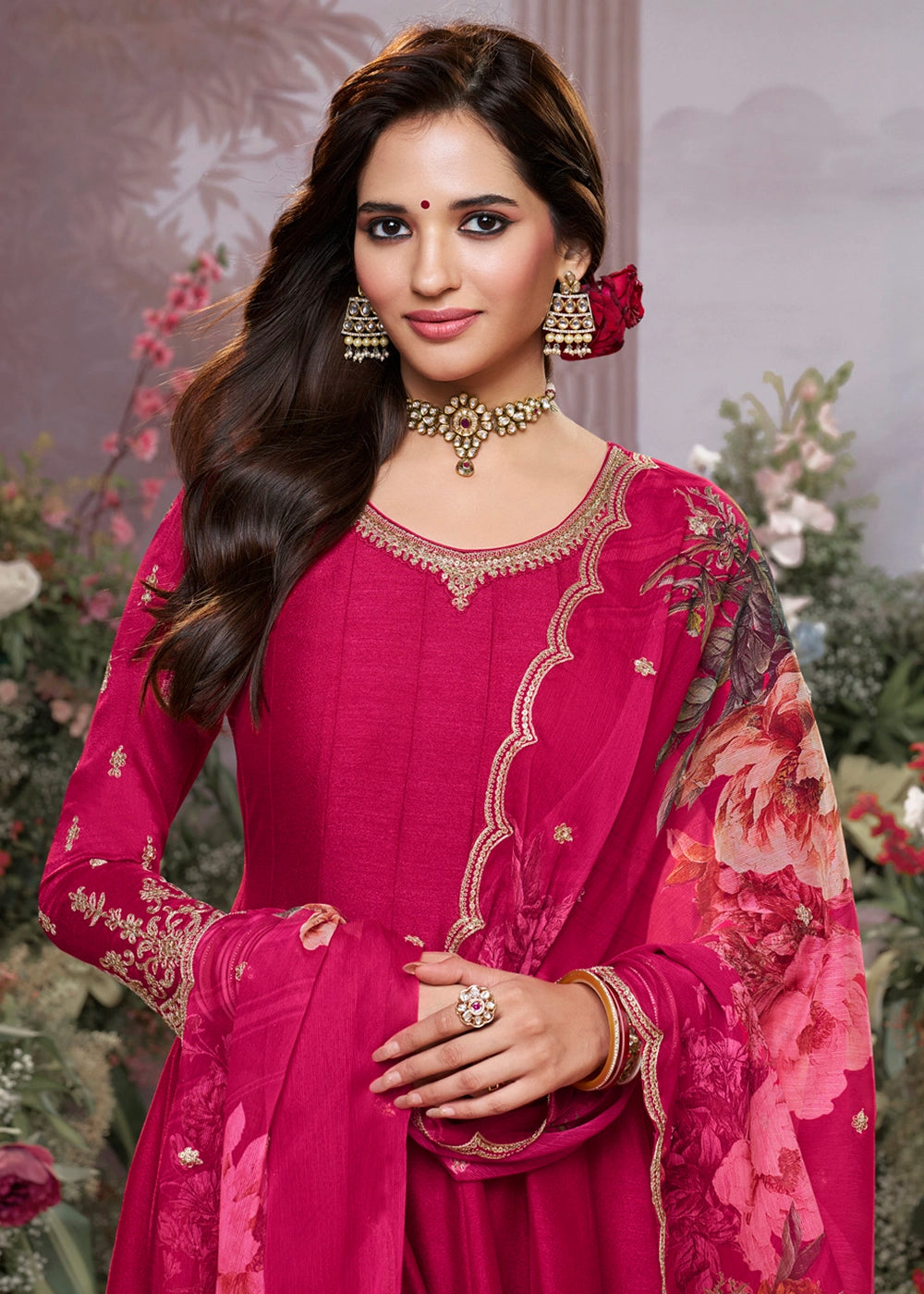 Magenta Pink Silk Anarkali Suit with Detailed Embroidery