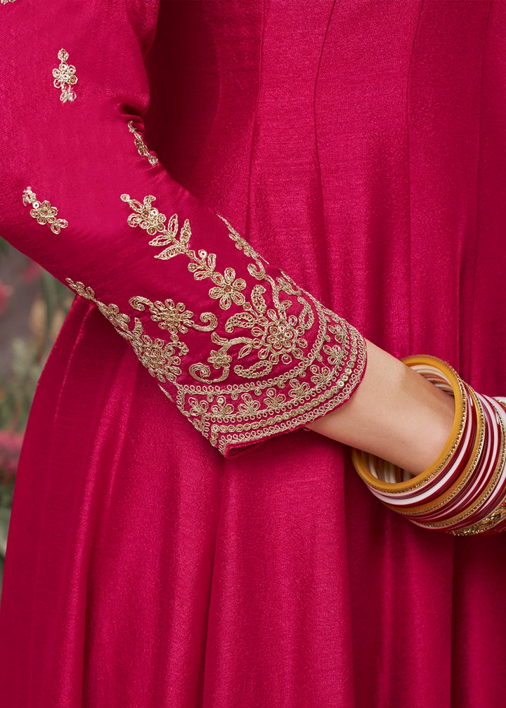 Magenta Pink Silk Anarkali Suit with Detailed Embroidery