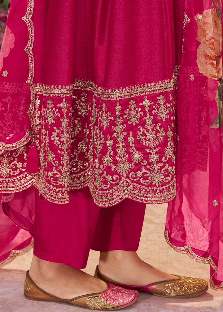 Magenta Pink Silk Anarkali Suit with Detailed Embroidery