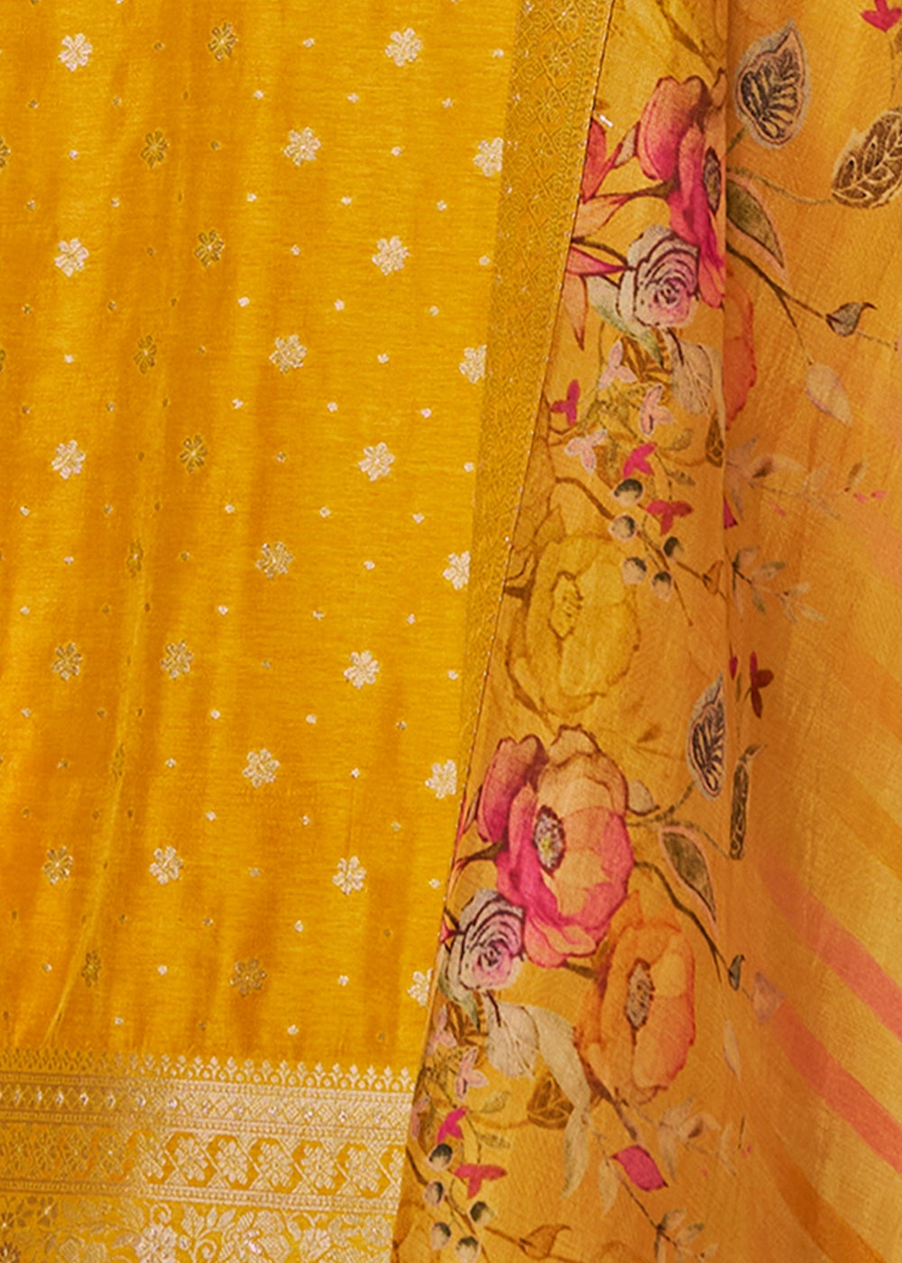 Amber Yellow Embroidered Dola Silk Kurta and Pant Set with Jacquard Accents