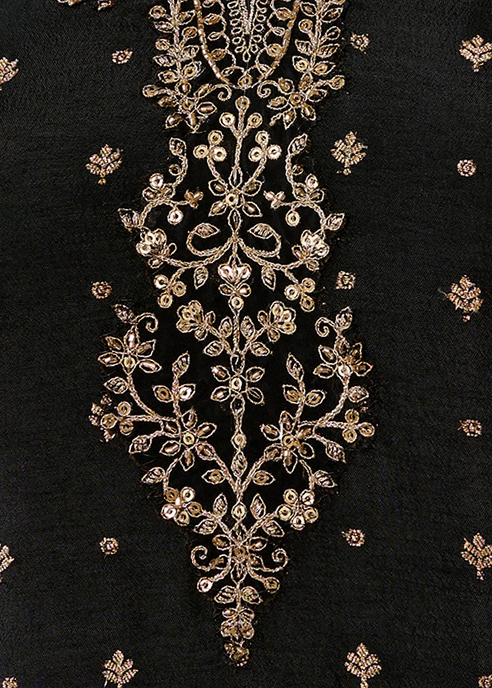 Onyx Black Embroidered Dola Silk Kurta and Pant Set with Jacquard Accents